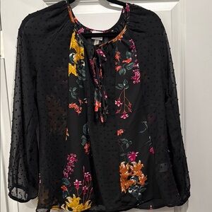 Cupio Black and Pink Relaxed Tie Front Blouse